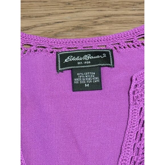 Eddie Bauer Crochet Neck & Sleeve Long Sleeve Women’s Size Medium Cabincore - Picture 3 of 15